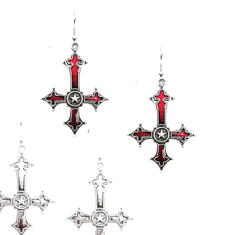Euramerican Dark Gothic Inverted Cross Earrings
