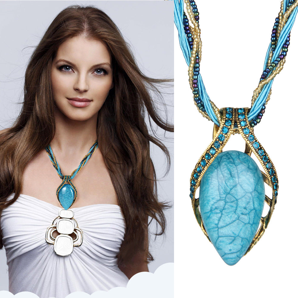 Vintage Bohemian Opal Crystal Necklace