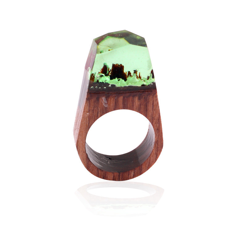 Wooden Ethnic Fashion Pointed Resin Ring