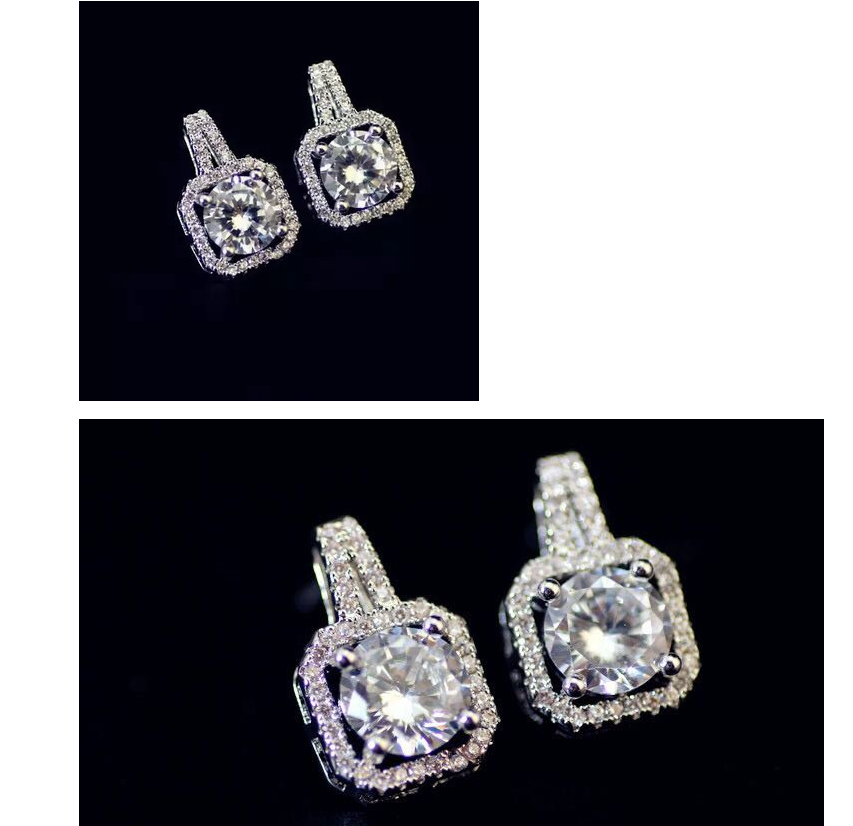 Temperament simple zircon square diamond earrings hypoallergenic earrings
