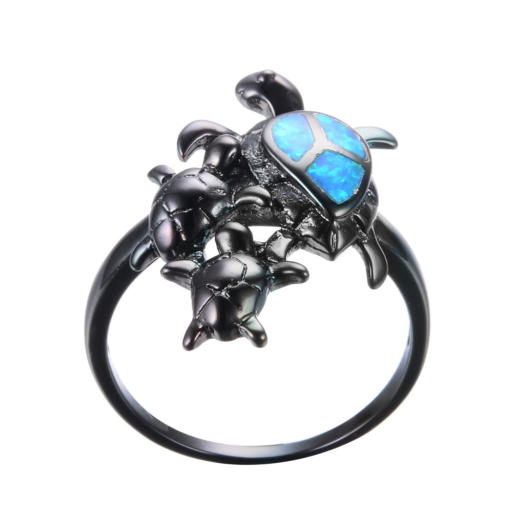 Blue Fire Opal Turtle Ring