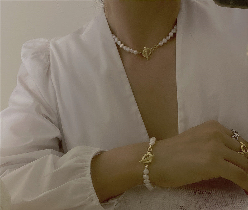 Vintage Natural Pearl Necklace Frosty Bracelet