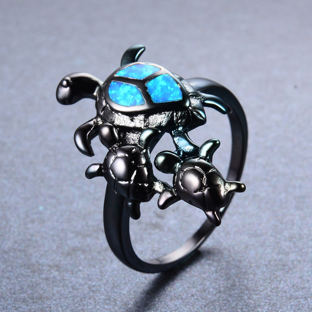 Blue Fire Opal Turtle Ring