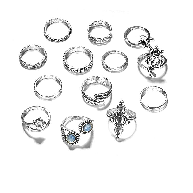 Flower diamond leaf ring set of 13
