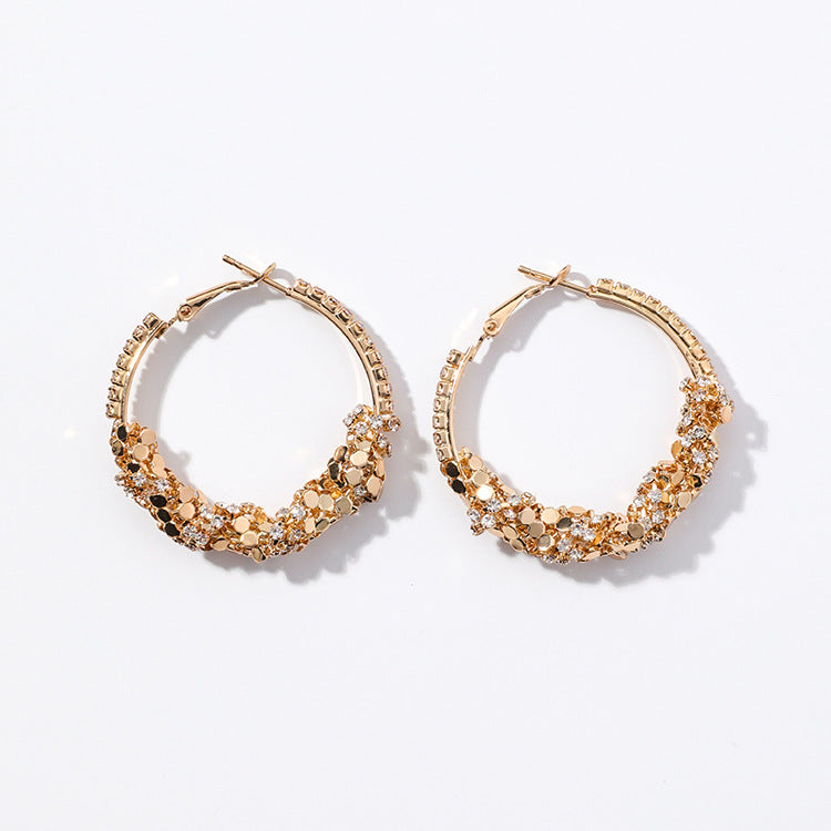 Metal sequined ring big hoop earrings