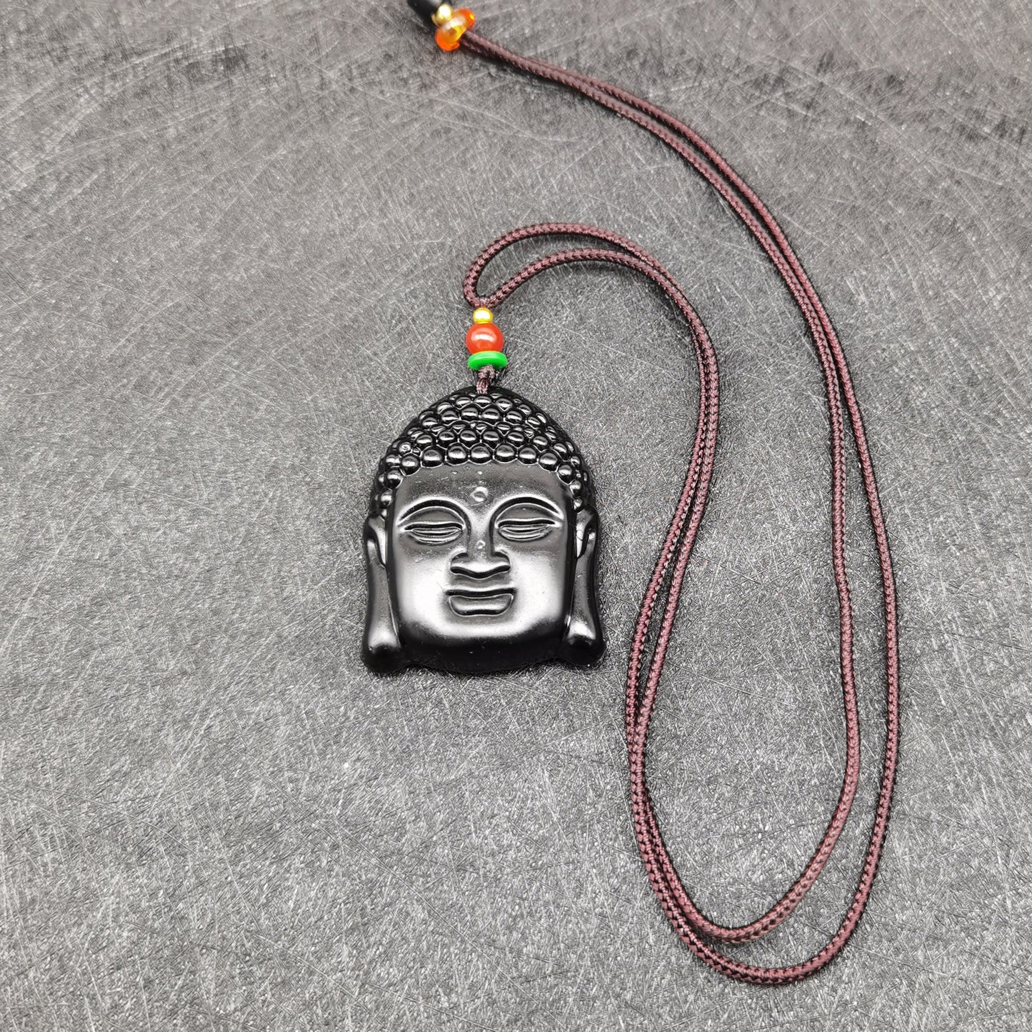Obsidian Buddha Head Crystal Necklace