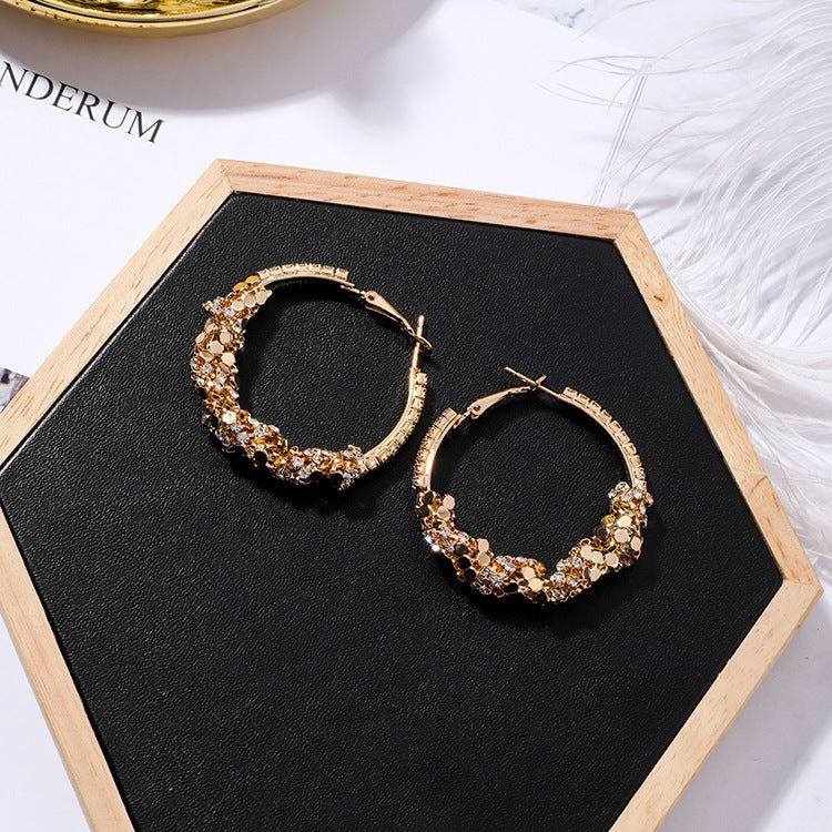 Metal sequined ring big hoop earrings