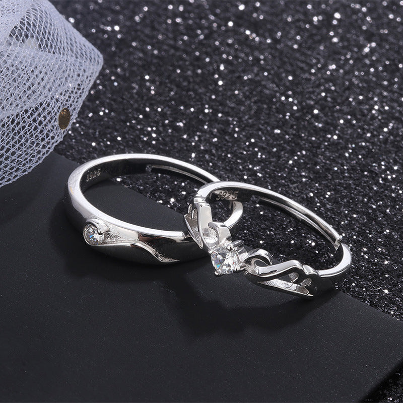 Sterling silver couple ring Korean fashion inlaid zircon