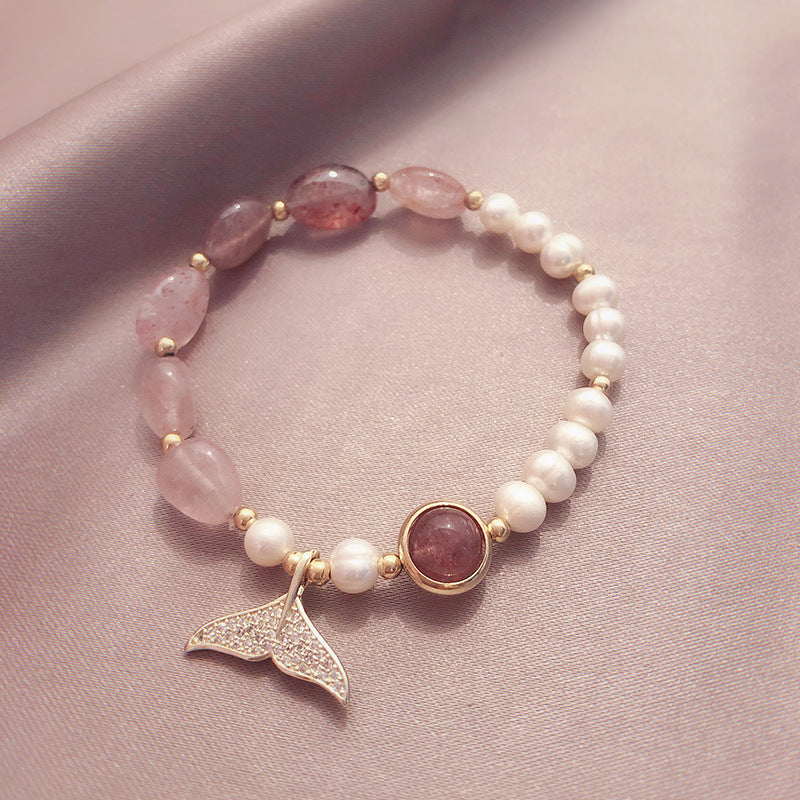 Freshwater pearl zircon fishtail bracelet