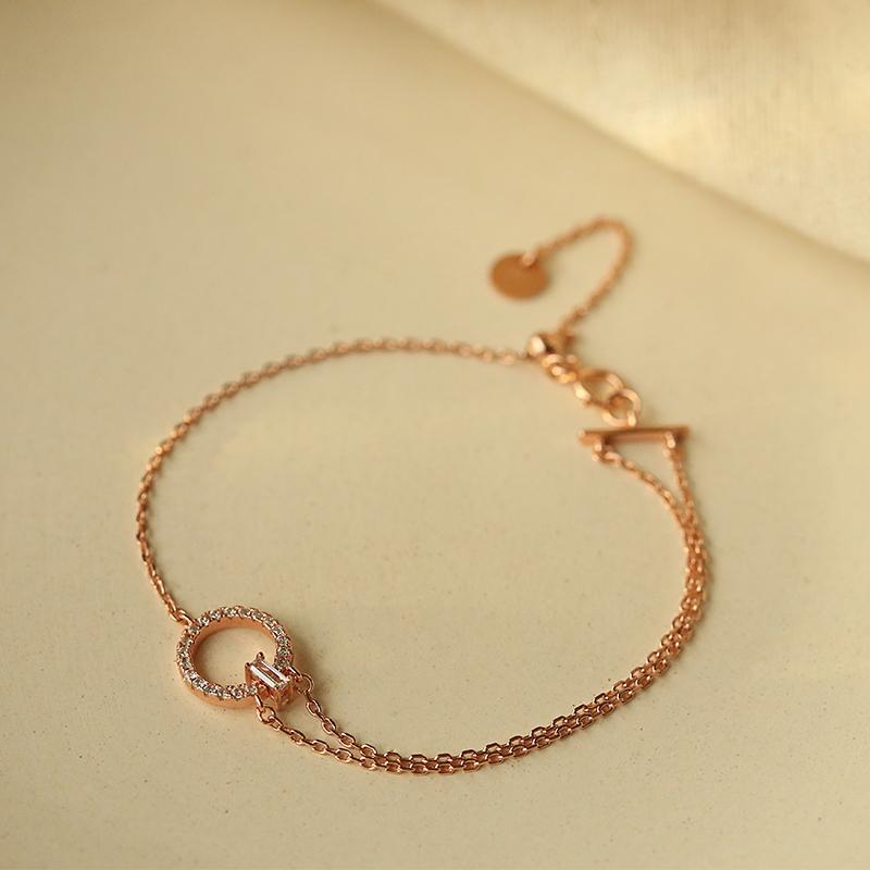 925 Sterling Silver Diamond Circle Double Bracelet Simple Personality Female Bracelet Korean Version