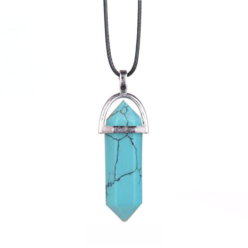 Natural Stone Agate Crystal Hexagonal Pillar Necklace