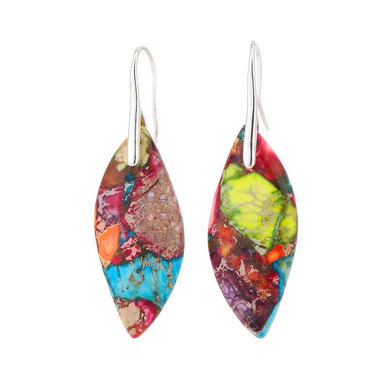 Leaf Shaped Colorful Emperor Stone Earrings
