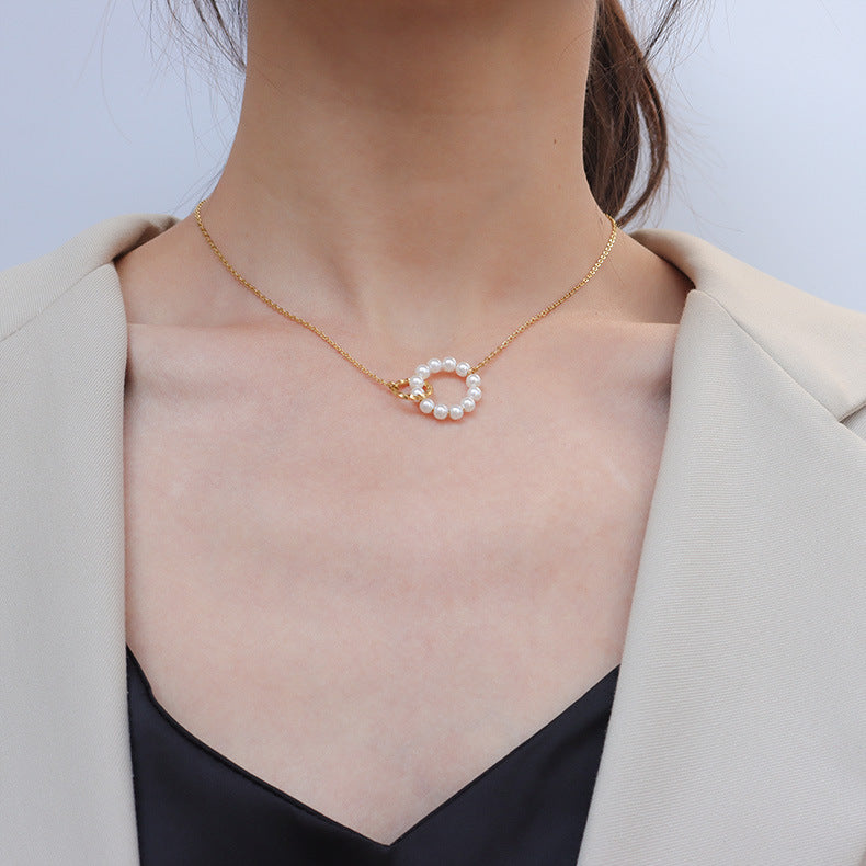 Fashion Simple Ring Imitation Pearl Necklace