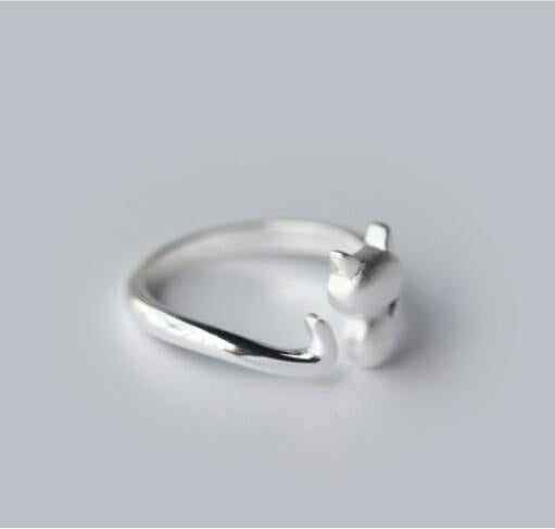 S925 Silver Ring Female Cute Frosted Cat Opening