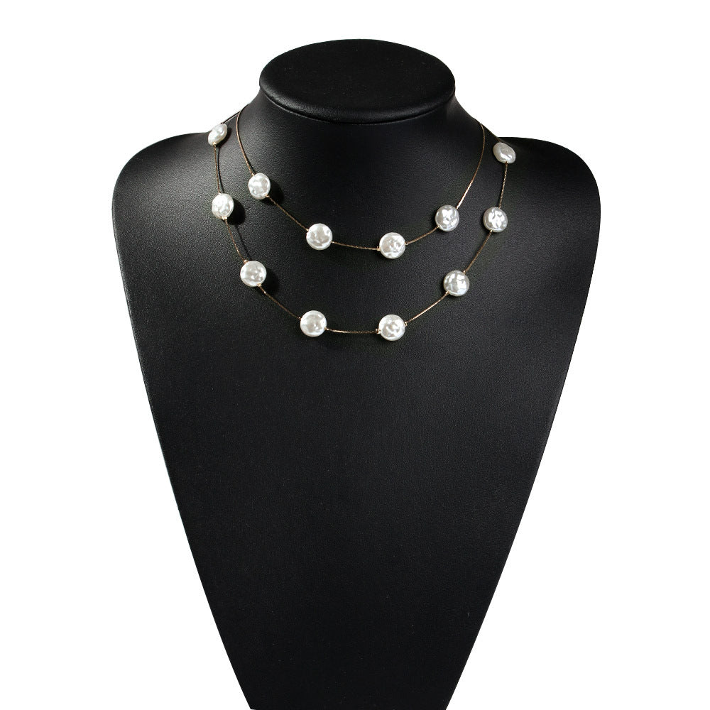 Double imitation pearl necklace