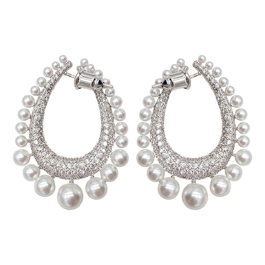 Full Diamond Row Of Pearl Drop Earrings Female Pearl Diamond Detachable Earrings