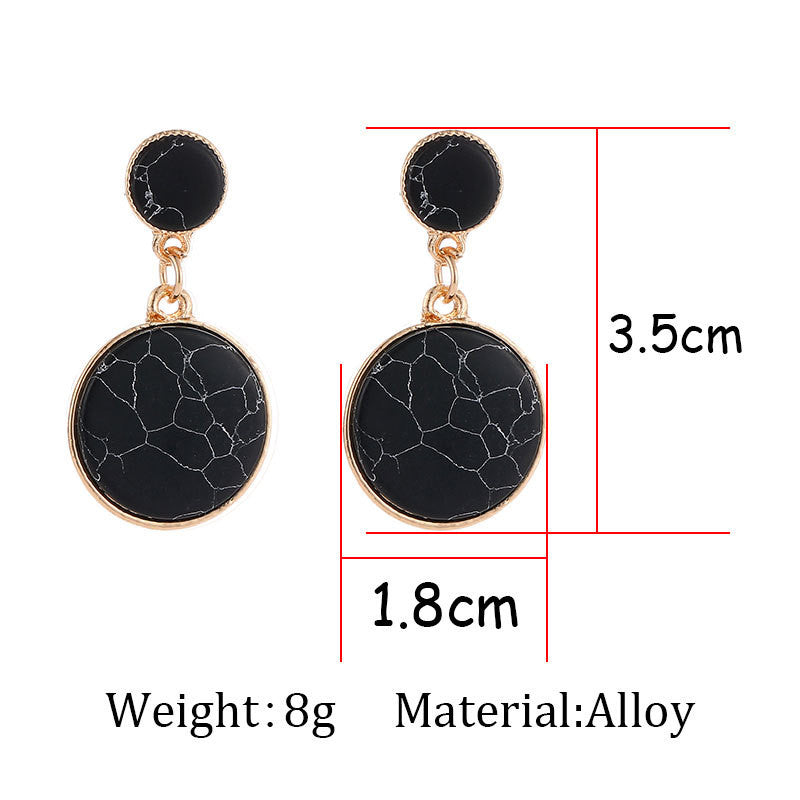Black And White Cracked Stone Size Round Marble Pattern Earrings