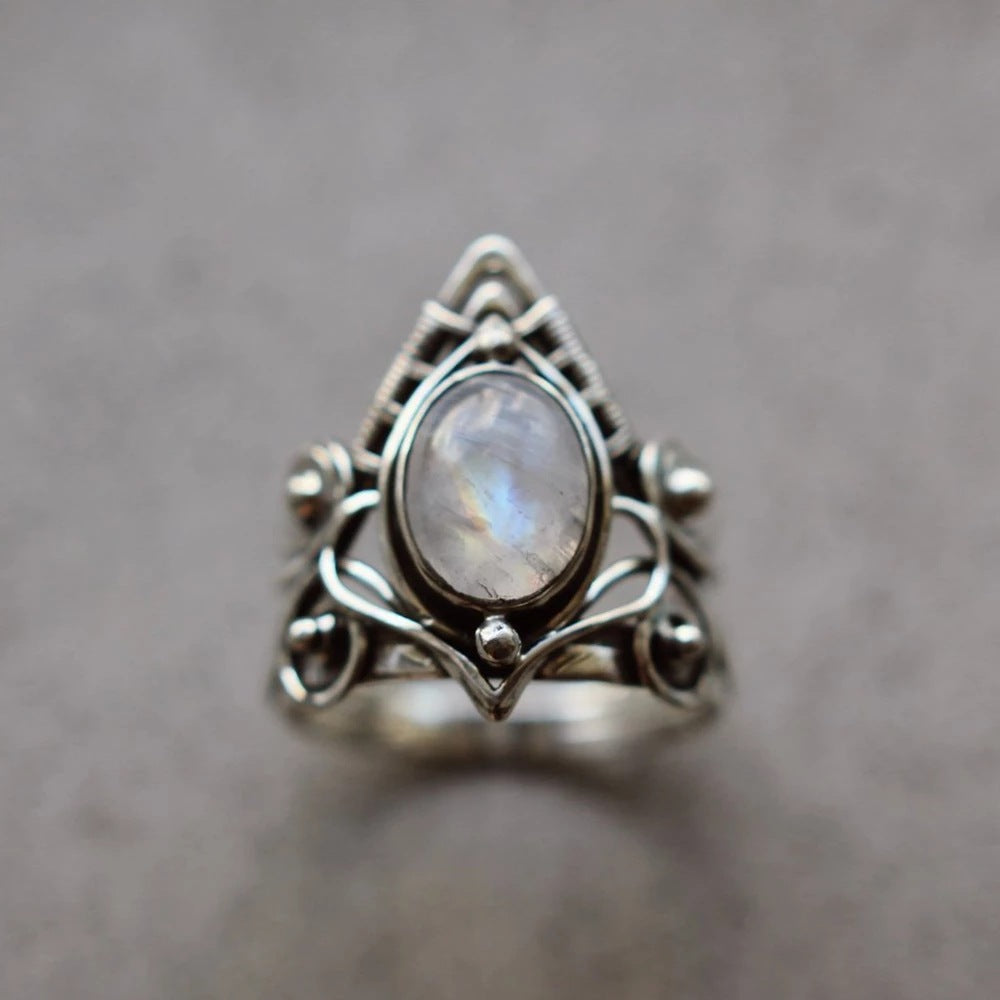 Crystal Rings For Women Boho Antique Indian Moonstone Fine Jewelry Girls