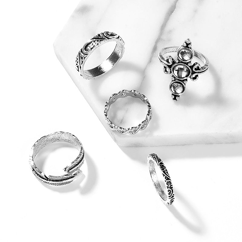 Flower diamond leaf ring set of 13