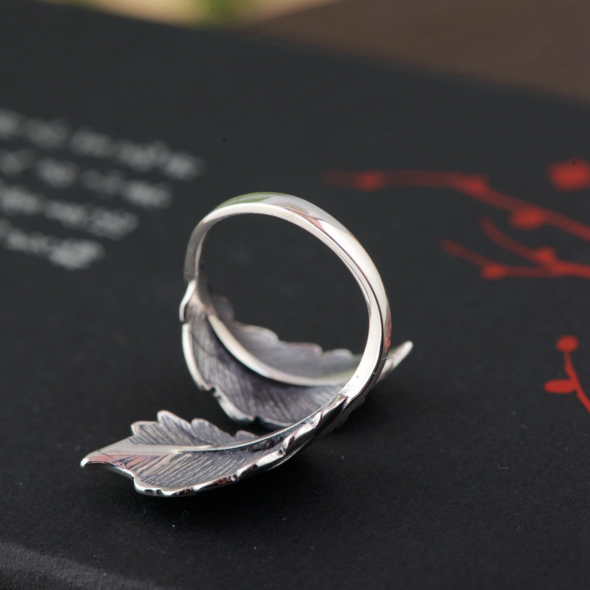 S925 silver leaf ring