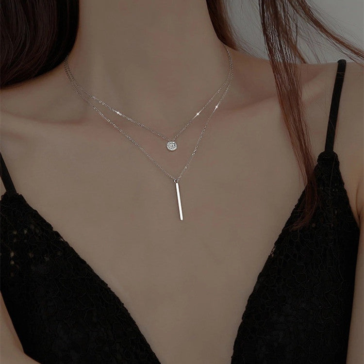 SquareFlash Diamond Round Double Necklace Female Clavicle