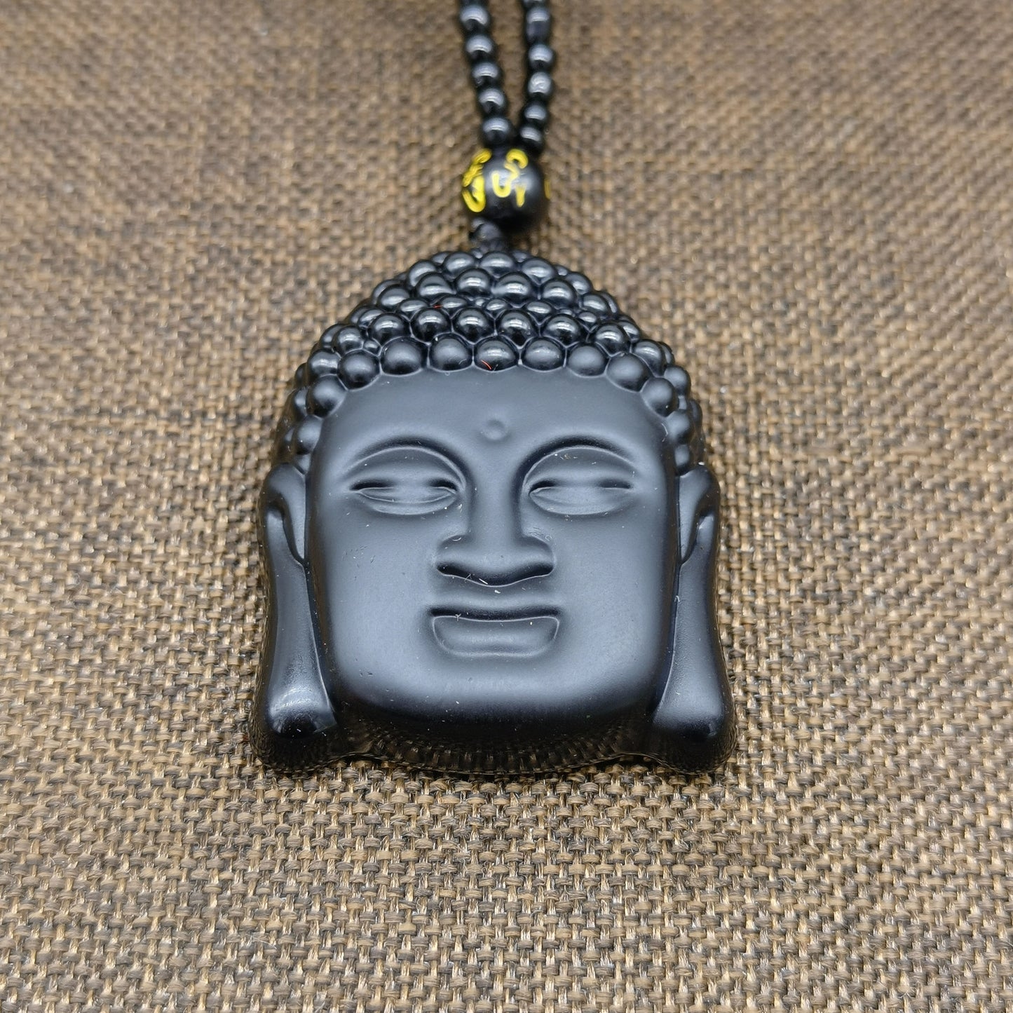 Obsidian Buddha Head Crystal Necklace