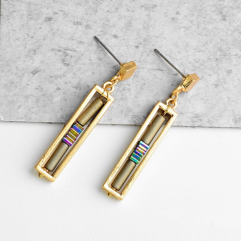 I-shaped natural stone long earrings