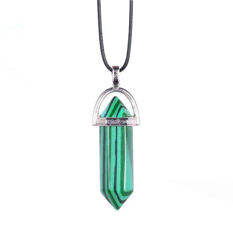 Natural Stone Agate Crystal Hexagonal Pillar Necklace