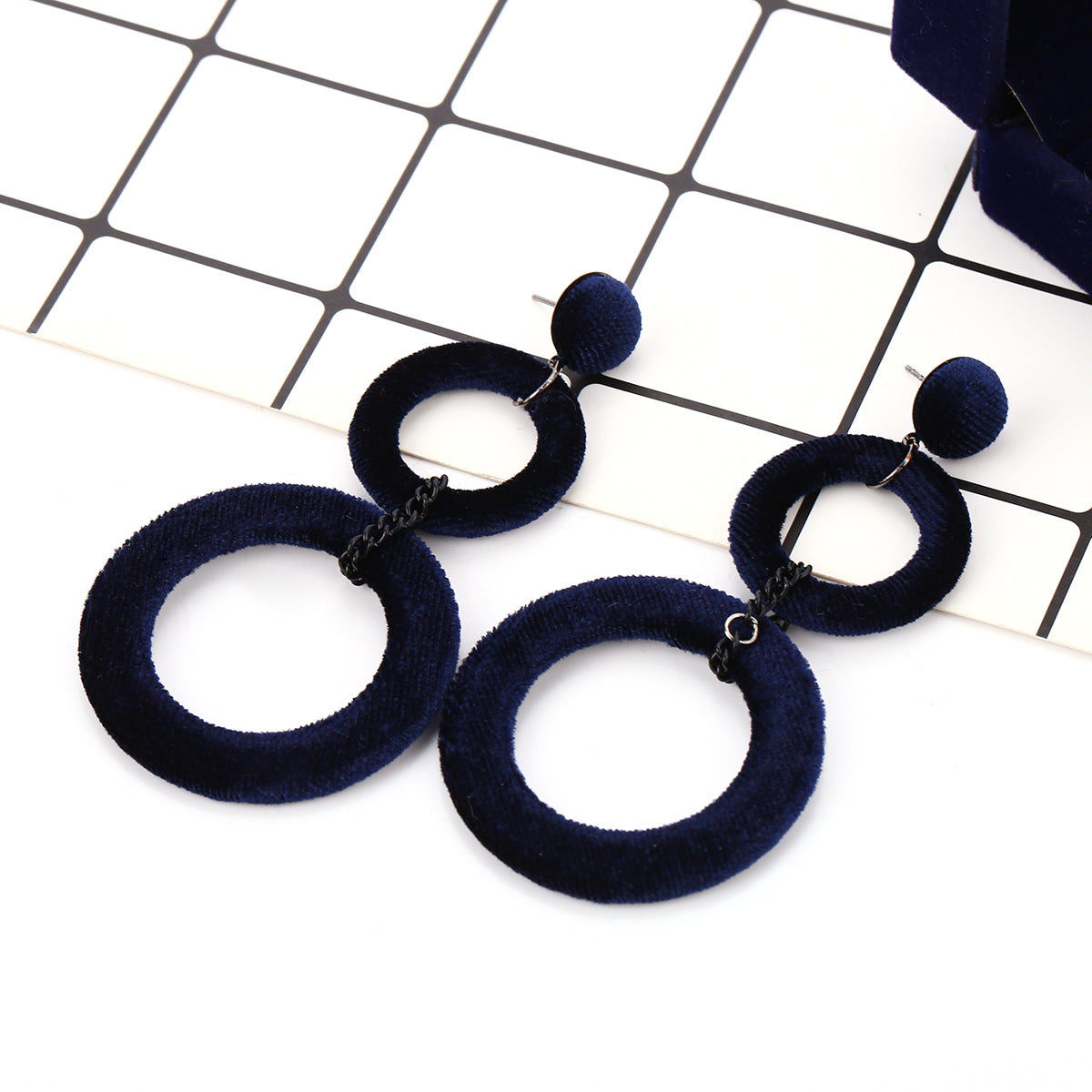 Fashion Earrings Geometric Hoop Flock Fabric Multicolor