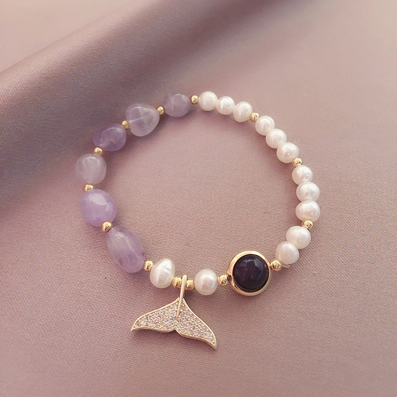 Freshwater pearl zircon fishtail bracelet