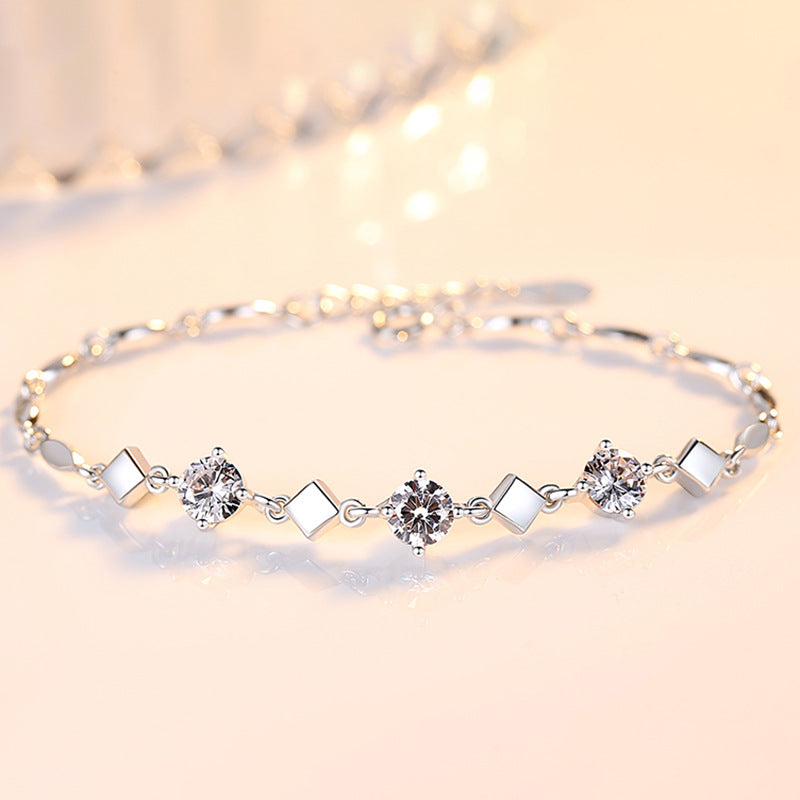 Sterling Silver Bracelet With Diamond Zirconia Stones Ladies