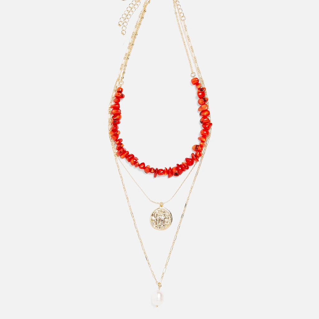 Multilayer Pearl Cross Necklace