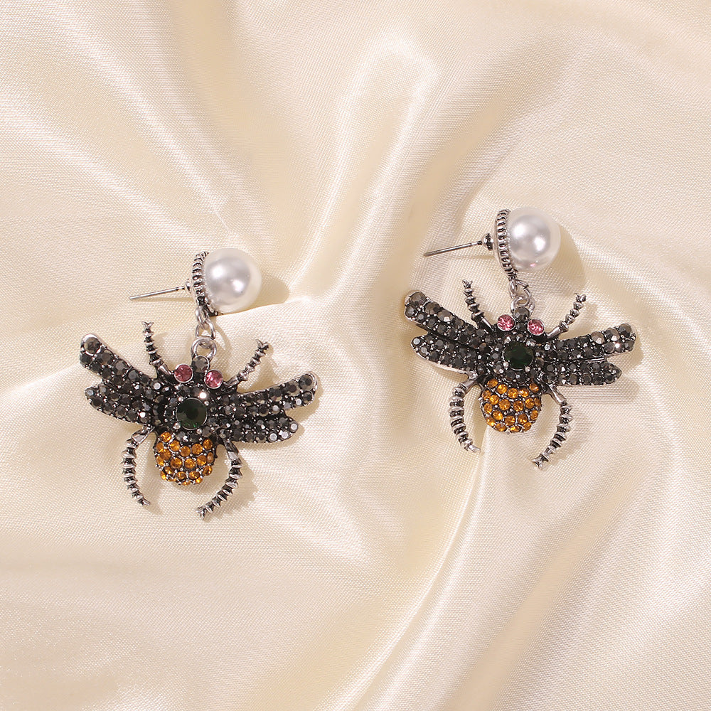 Bee diamond pearl earrings