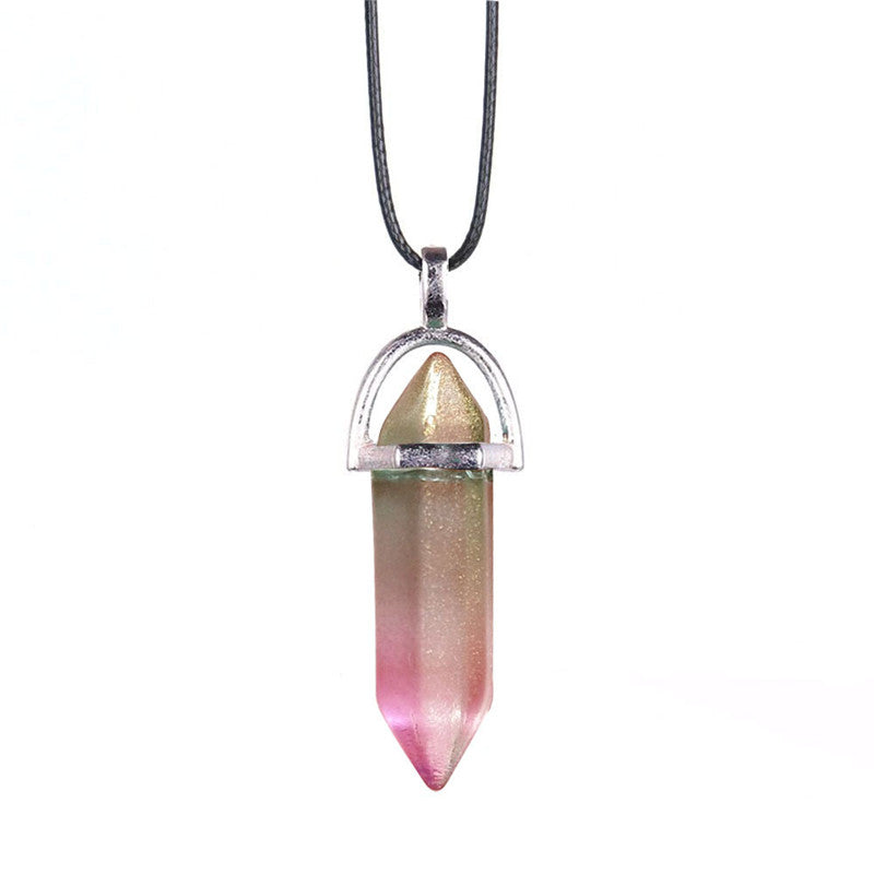 Natural Stone Agate Crystal Hexagonal Pillar Necklace