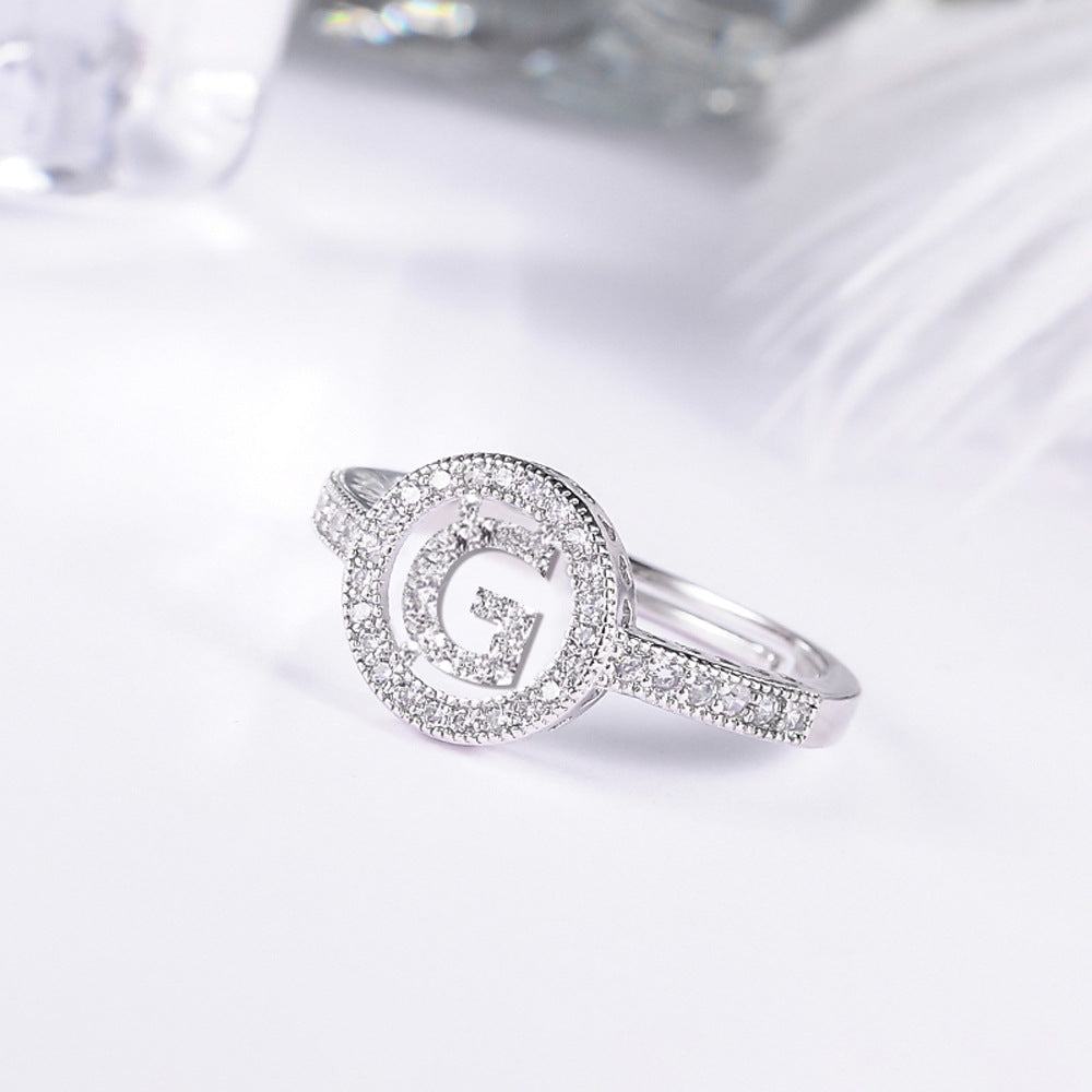 Women's letter adjustable zircon ring