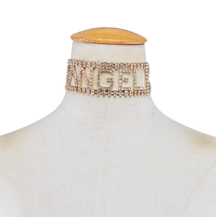 Hollow letter full diamond necklace ANGEL