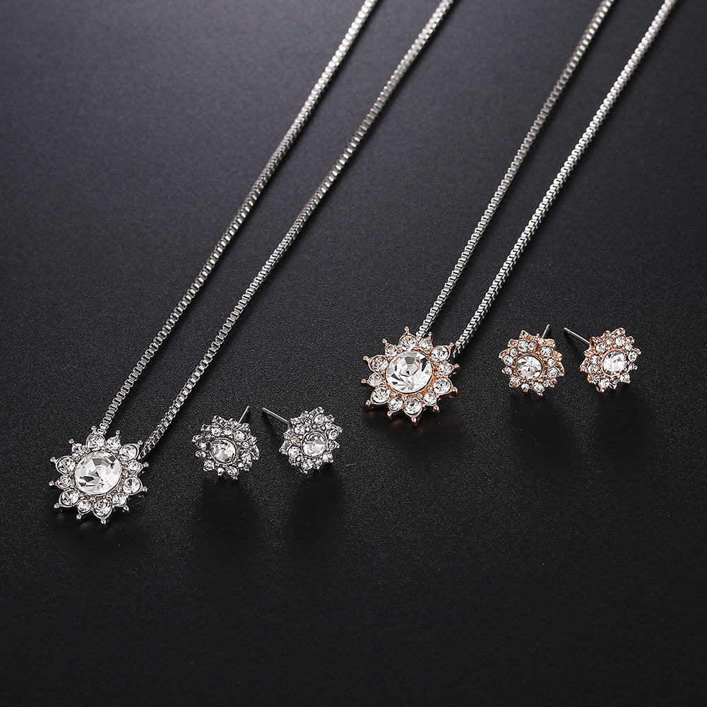 Creative Diamond Snowflake Necklace And Earring Set