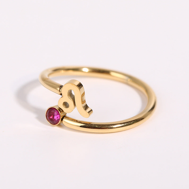 Classic Evergreen Zodiac Birthstone Stainless Steel Ring