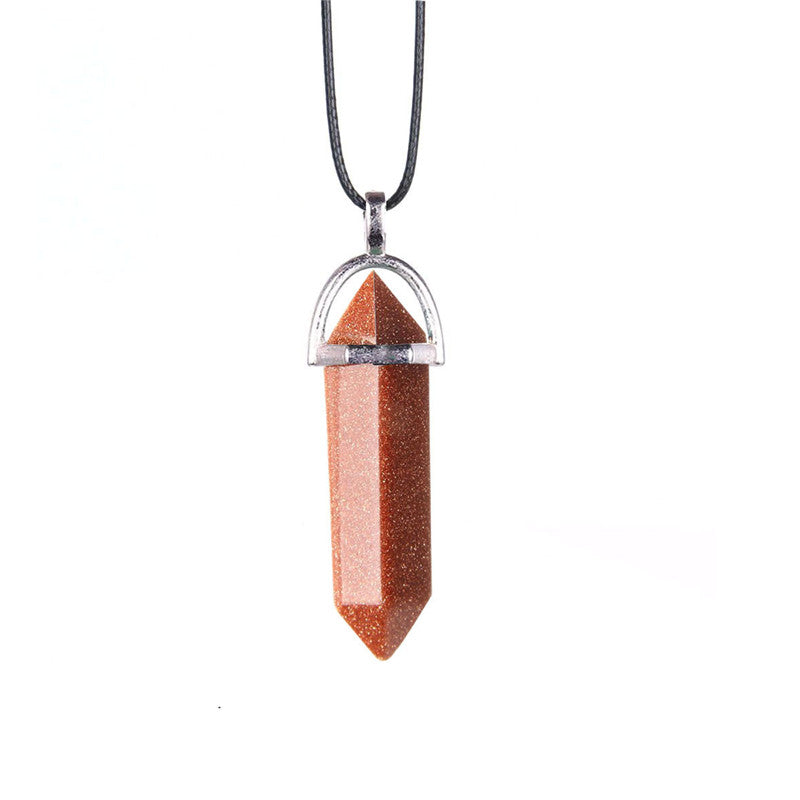 Natural Stone Agate Crystal Hexagonal Pillar Necklace
