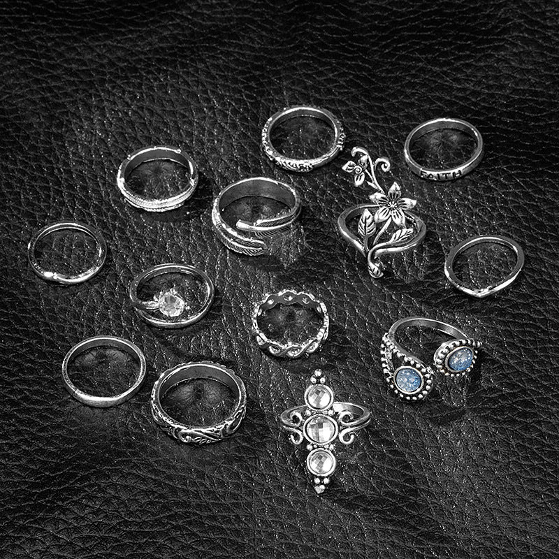 Flower diamond leaf ring set of 13