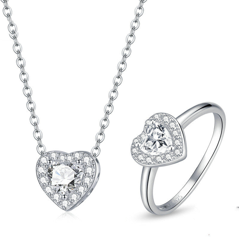Electroplated Diamond Bright Love Necklace Ring Set