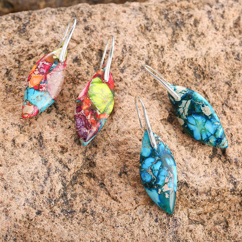 Leaf Shaped Colorful Emperor Stone Earrings