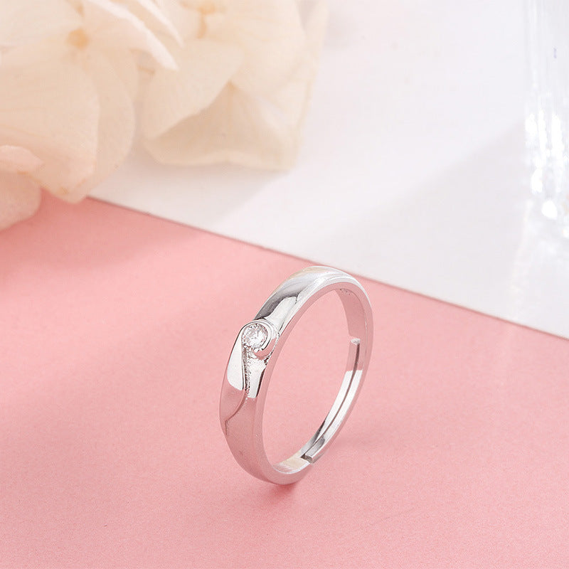 Sterling silver couple ring Korean fashion inlaid zircon