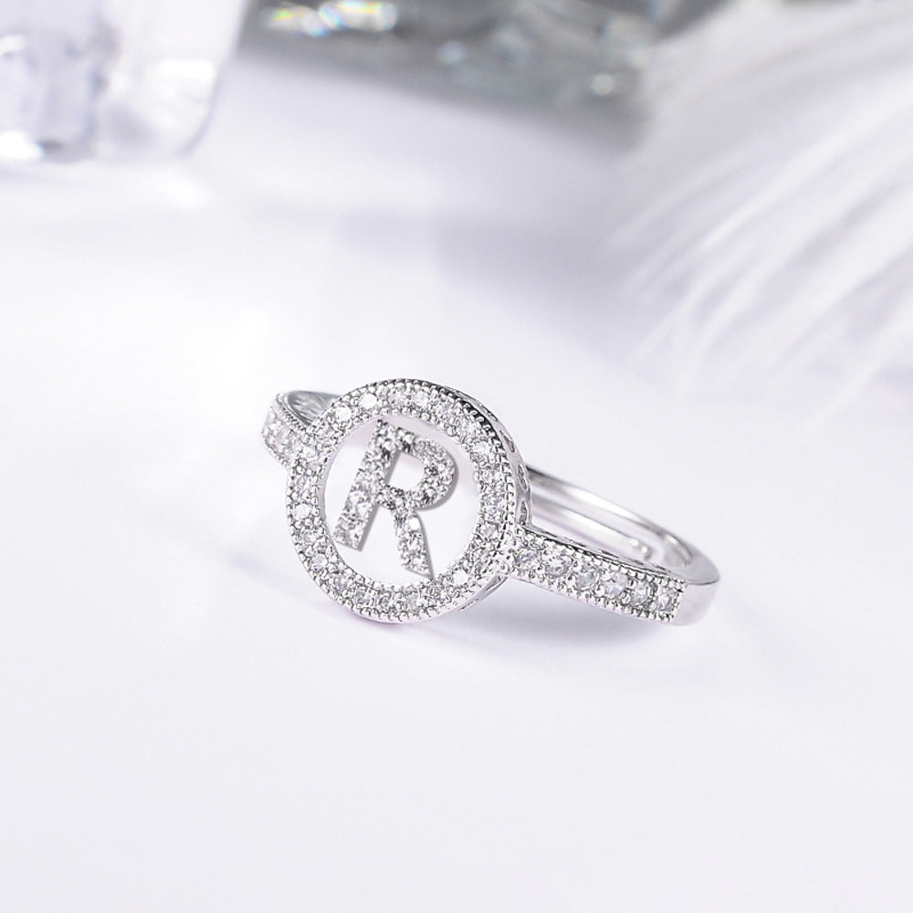 Women's letter adjustable zircon ring