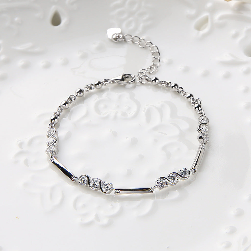 Sterling Silver Diamond Bracelet With Hearts And Arrows