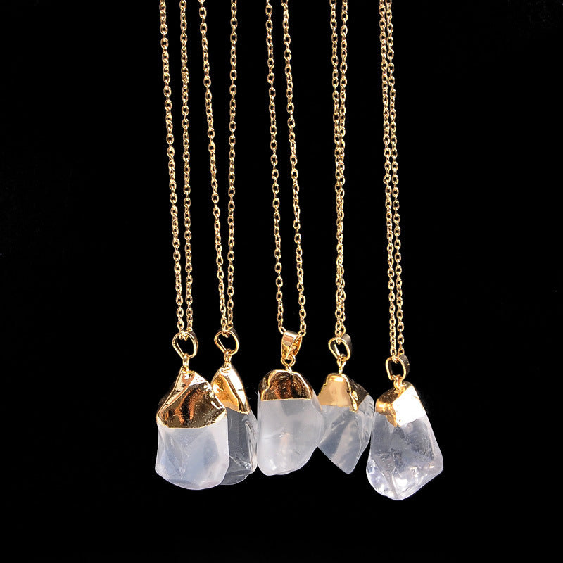 Natural crystal single ring necklace