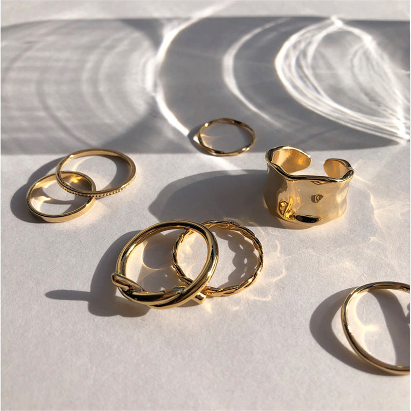 Cold Wind Twisted Ring Set Japanese Style
