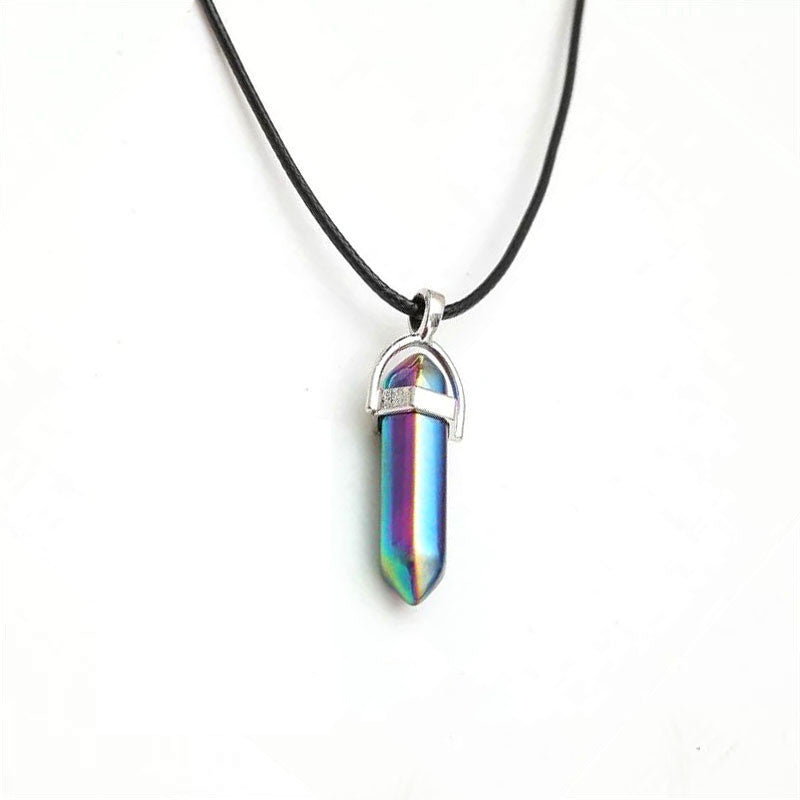 Natural Stone Agate Crystal Hexagonal Pillar Necklace