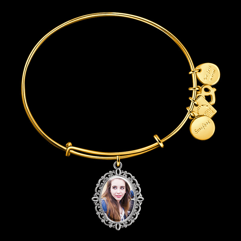 Complete Oval Photo Charm Bangle Special Alloy & 14k Gold Plated Special Alloy