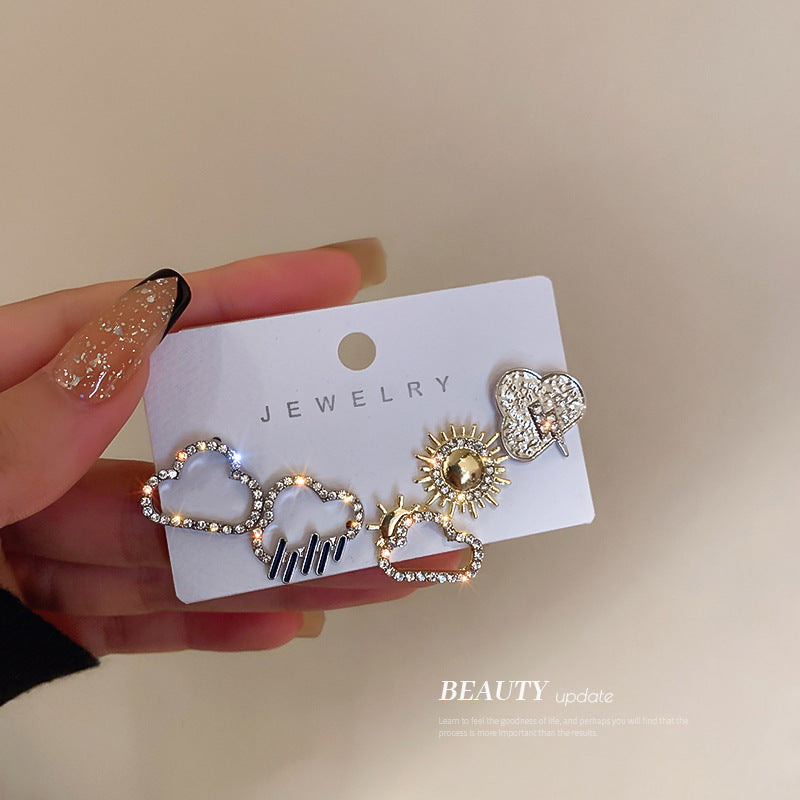 Diamond Weather Clouds Sun Stud Earrings